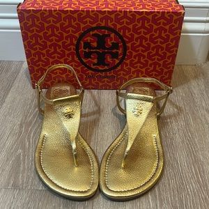 Gold Tory Burch Sandals (like new, with box)